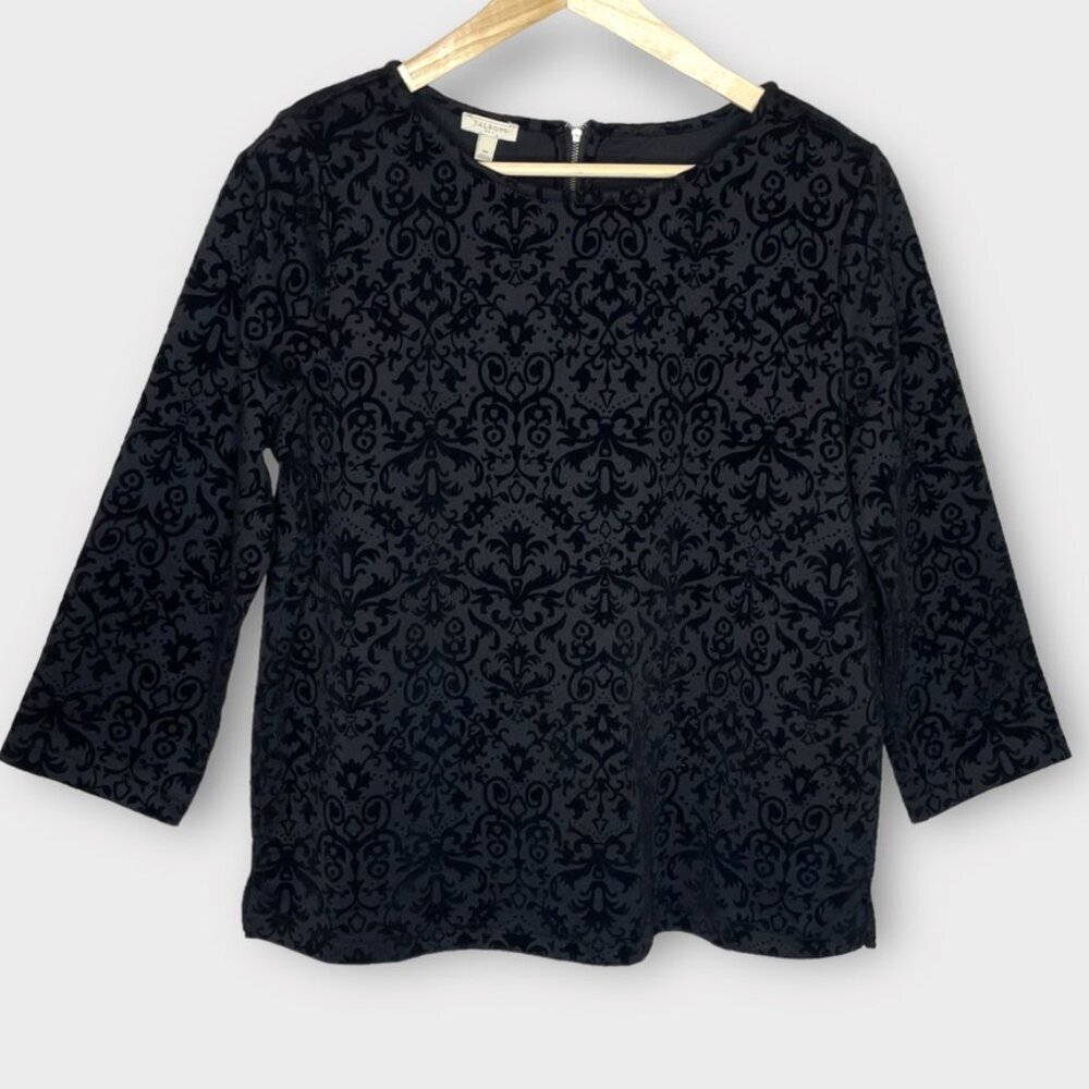🦜 Talbots Black Damask Flocked Velvet Top Size M
